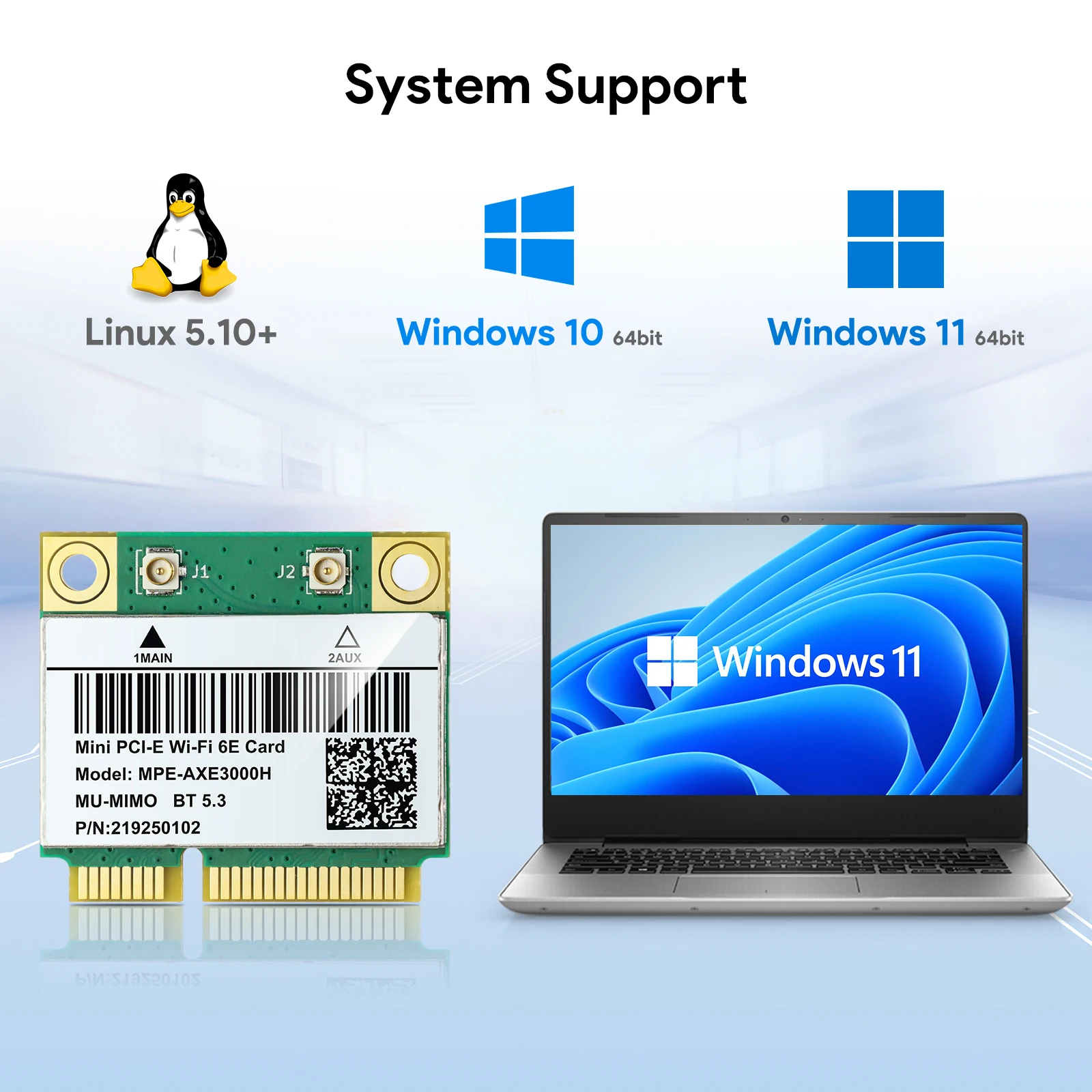 EDUP AX210HMW 미니 PCI-E 트라이밴드 2.4Ghz/5G/6G 5374Mbps 무선 WIFI 카드 BT5.3 802.11AX MU-MIMO 윈도우 10/11 WPA3
