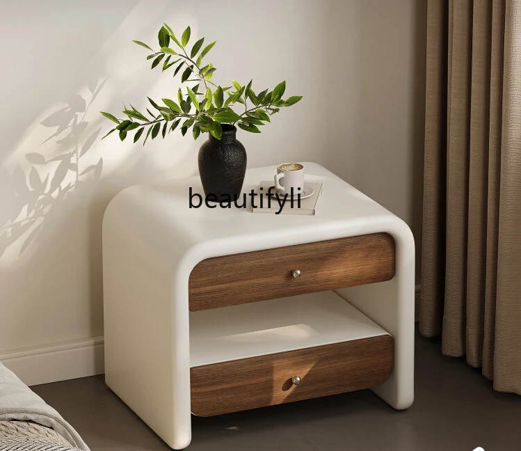 

Italian Minimalist Suspended Bedside Table Designer Modern Simple Storage Locker Side Cream Style Bedroom