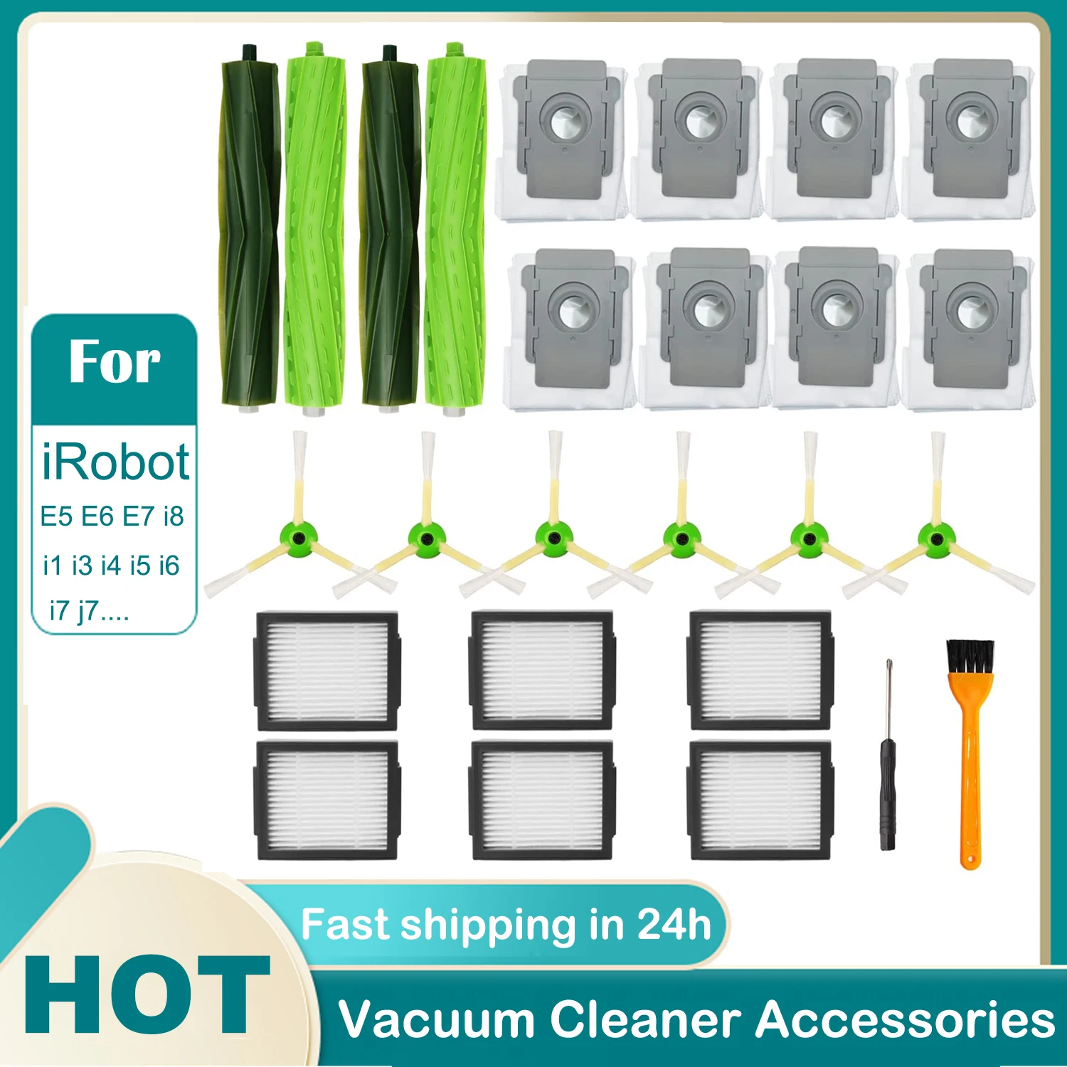 

Rubber Brushes&HEPA Filters&Side Brushes For iRobot Roomba i1 i3 i3+ i4 i6 i6+ i7 i7+ i8 i8+J7 /Plus E5 E6 E7 Vacuum Cleaner