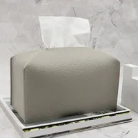 Tissue Box Cover Refined Leather Foldable Tissue Box Holder - Decorative Holder/Organizer for Bathroom Vanity Countertop 2