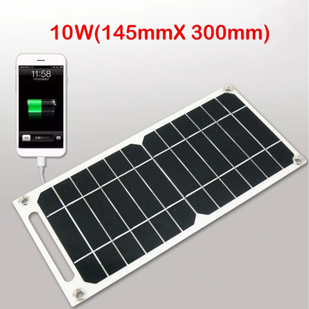 10W Solar Panel with USB Outdoor Waterproof Hiking Camping Portable Battery Mobile Phone Charging Panel 5V Solar Charger