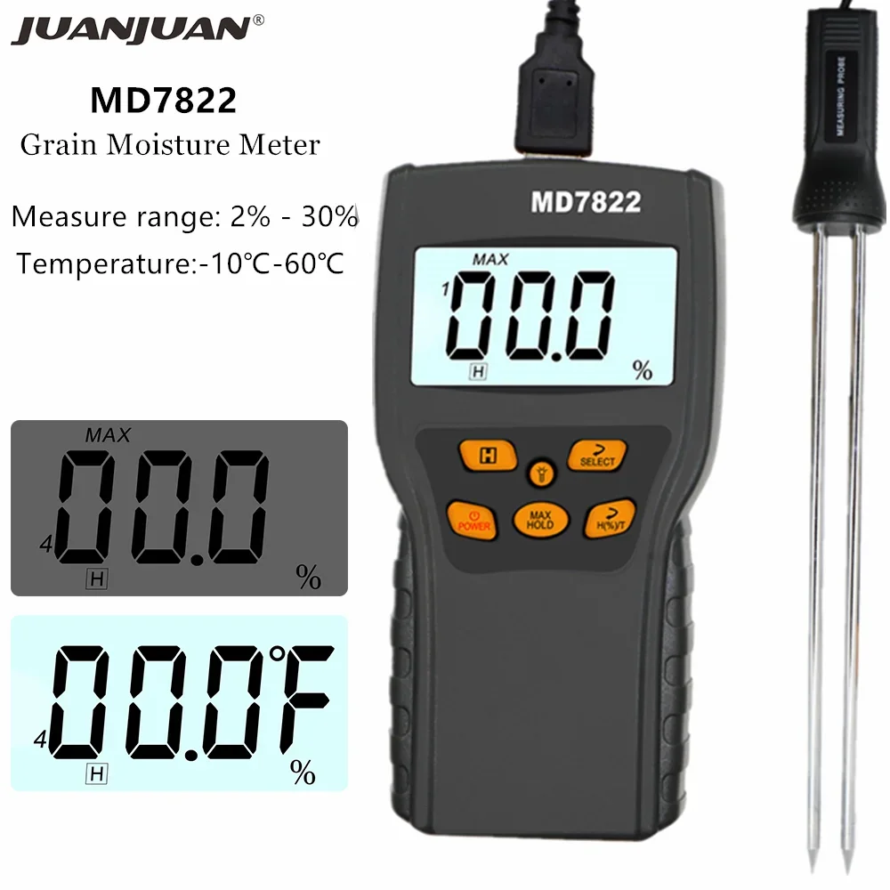 Digital grain moisture meter with LCD display