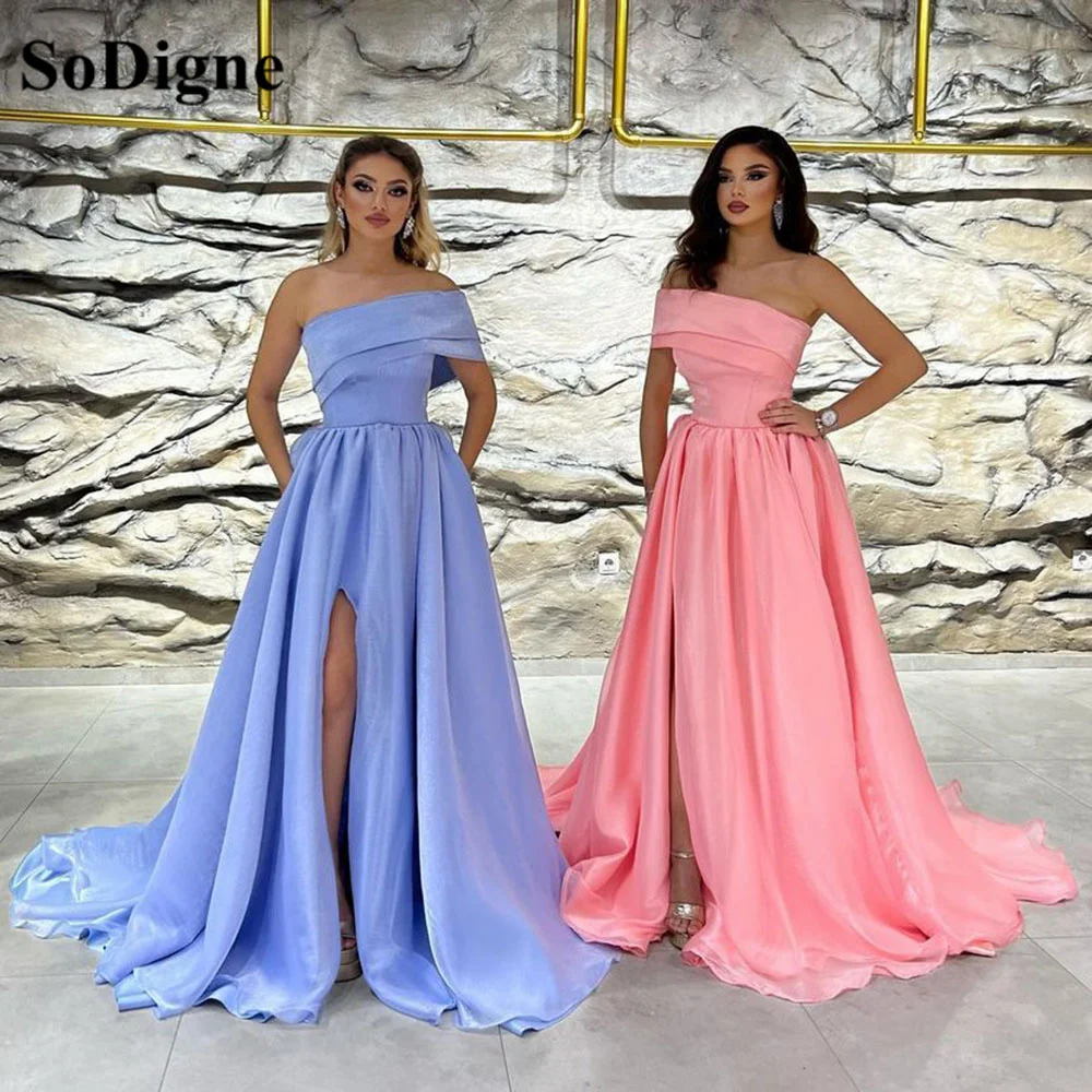 

Женское атласное вечернее платье с карманами, одним рукавом и Боковым Разрезом