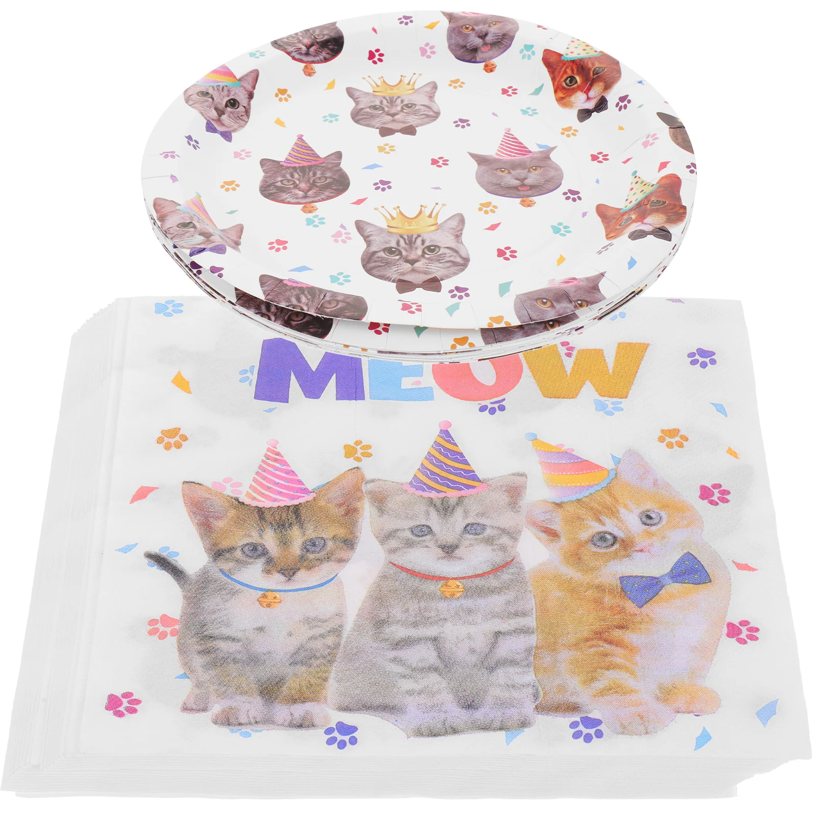 

Cat Birthday Party Paper Supplies for Pet Dinnerware+sets Napkins Themed Decor Kitten Decorations Plates