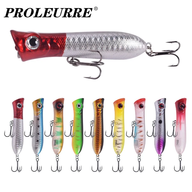 5pcs Popper Fishing Lure Set Mixing Colors Hard Bait Artificial Topwater  Bass Trout Wobbler Fishing Tackle with 2 Treble Hooks - AliExpress