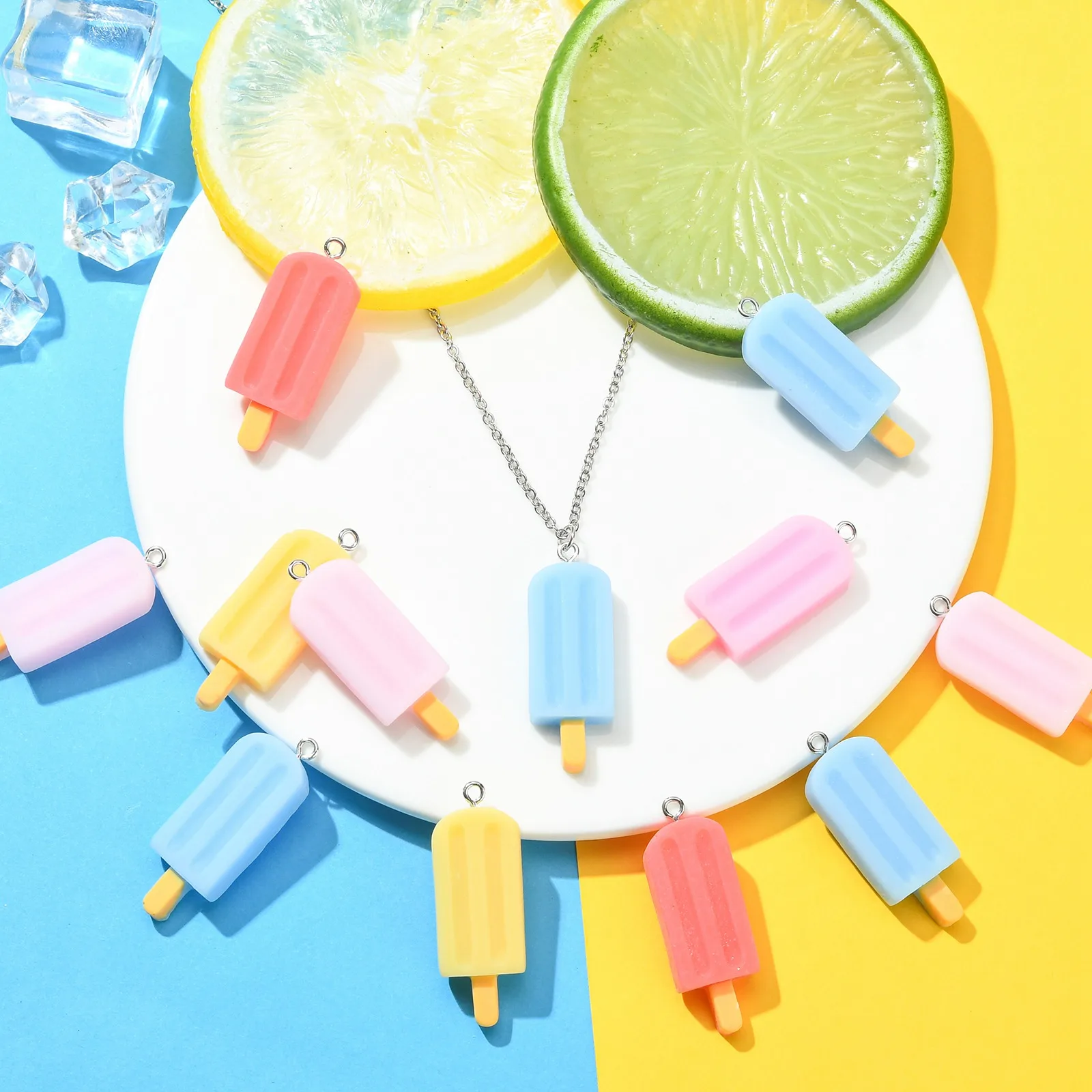 40Pcs 5 Colors Ice Lolly Flatback Charms Imitation Food Snack Pendants Cute Ice Cream Charms for Jewelry Making Accessories