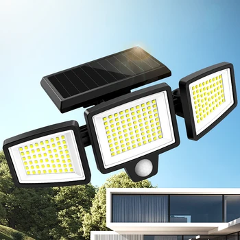 Solar Outdoor Light 2500LM 210 LED Safety Light with Remote Control, 3-Head Motion Sensor Light, IP65 Waterproof, 270° Wide Ang 1