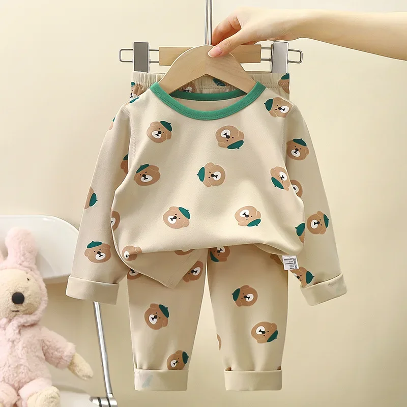 남녀공용 긴 소매 잠옷, 어린이 의류, 면 잠옷 세트, 2, 4, 5, 6, 8, 10 세, 가을, 신상