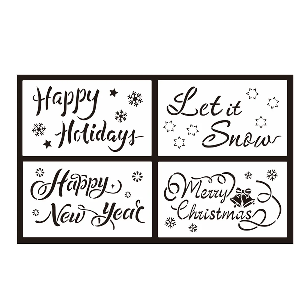 

1 Set Merry Christmas Happy New Year Let it Snow Happy Holidays Painting Template Stencils Template (White)