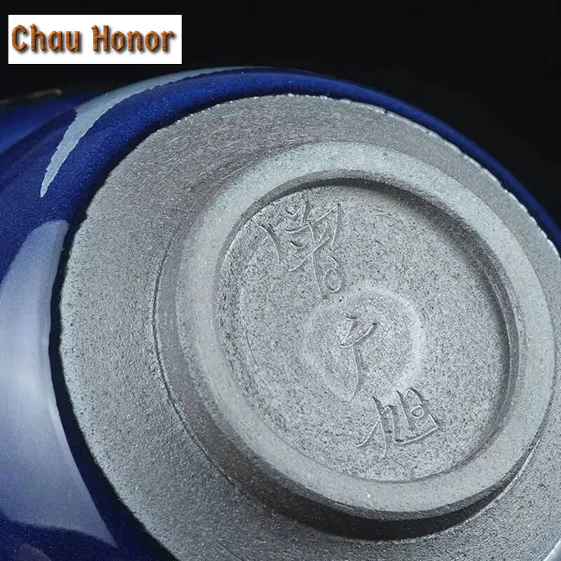 175ml Handmade Kiln Change Tianmu Glaze Sapphire Gaiwan Zen Tea Tureen Tea Bowl With Lid Kit Tea Maker Cover Bowl Tea Collection