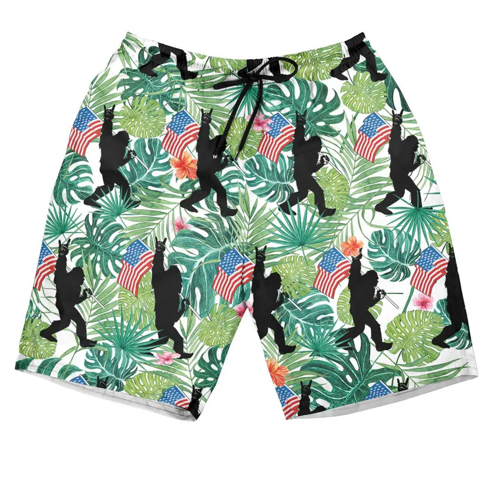 

HX Bigfoot Tropical Hold USA Flag Hawaiian Short Fashion Print Pants Summer Harajuku Casual Shorts Men Clothing Dropshipping