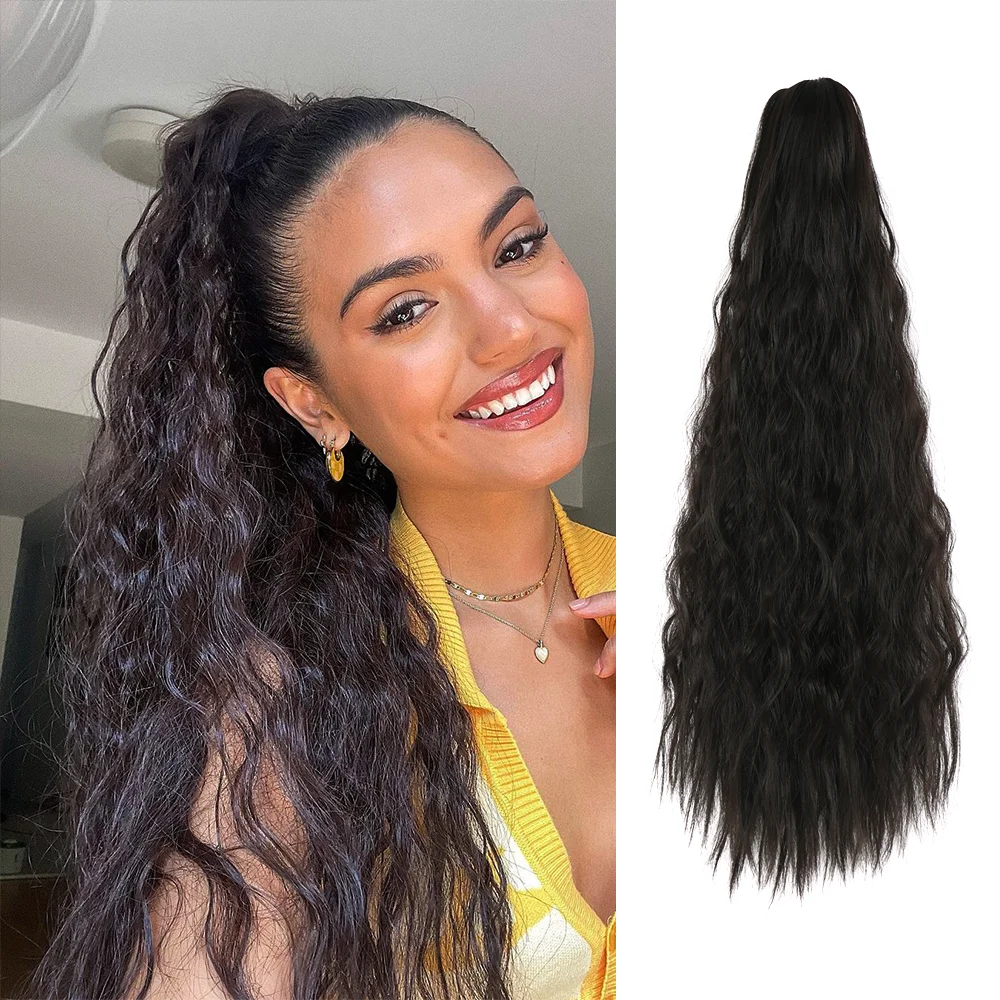 Long Wave Ponytail Synthetic Extension Claw Clip Ponytail Hair Curly Synthetic Black Hairpieces For Women Daily Looking