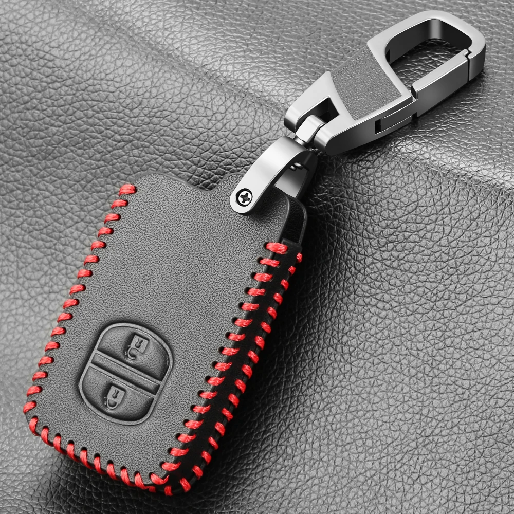Leather Car Key Case Cover For Toyota Aqua RAV4 Land Cruiser Camry Prado Corolla Prius 2 Button 2013 2014
