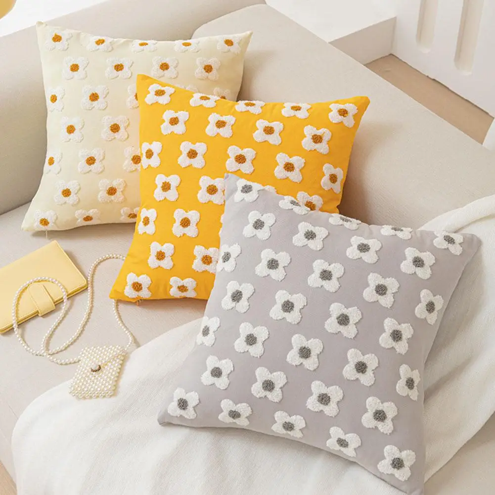 

Throw Pillow Covers 45x45cm/18x18nch Embroidered Jacquard Daisy Decorative Cushion Covers For Living Room Sofa Couch Decorations