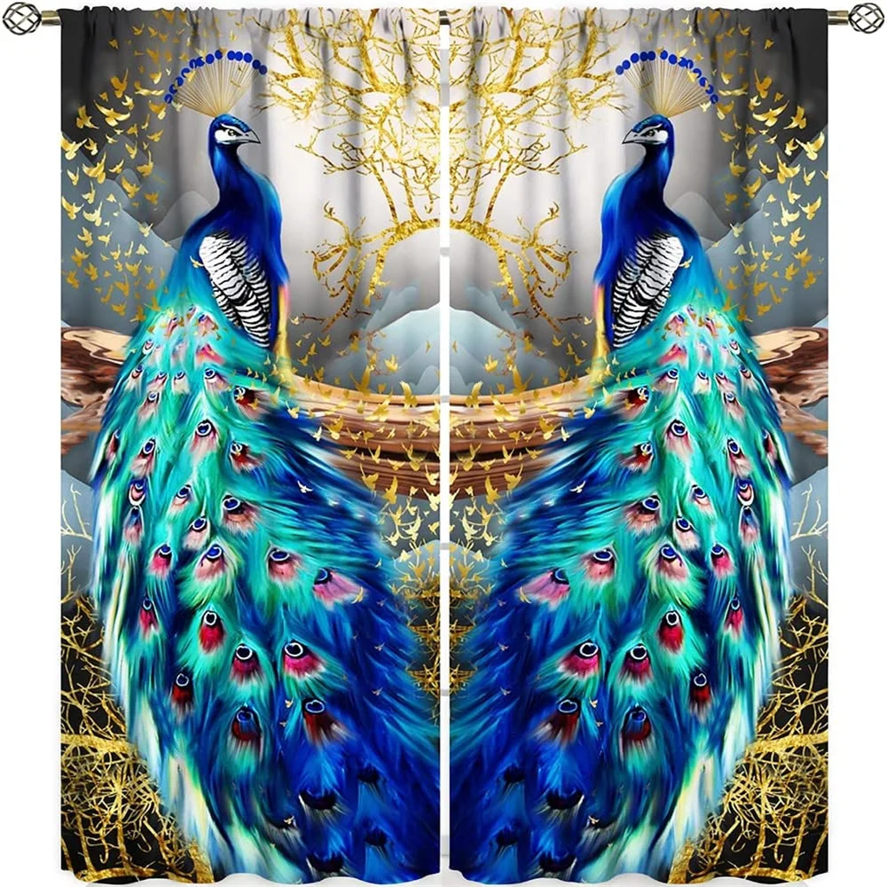 

Vintage Blue Peacock Series Luxury Design Free Shipping 2 Pieces Thin Shading Window Drape Curtain for Living Room Bedroom Decor