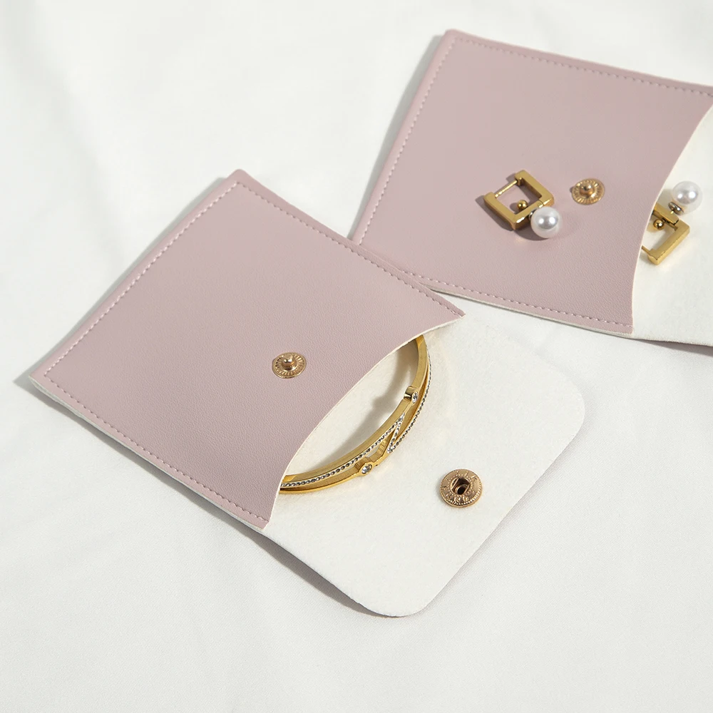 휴대용 8x8cm PU 가죽 미니 보석 파우치 10개, 스냅 잠금 장치 포함, 목걸이 및 크리스탈 팔찌 보관용, 파티 의상 보관용