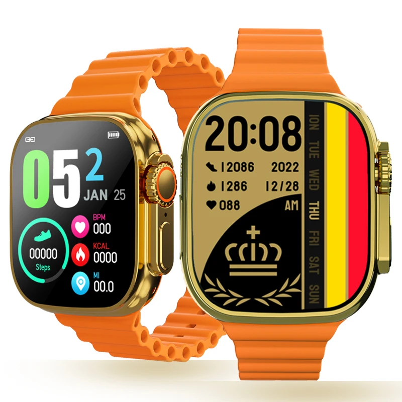 24K Golden Smart Watch Series 8 2.2" Compass NFC Bluetooth Call Watches