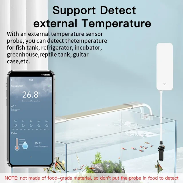 Tuya WiFi Temperature Humidity Sensor With External Probe for Smart Home Hygrometer APP Monitoring For Plants Aquarium Winery 2
