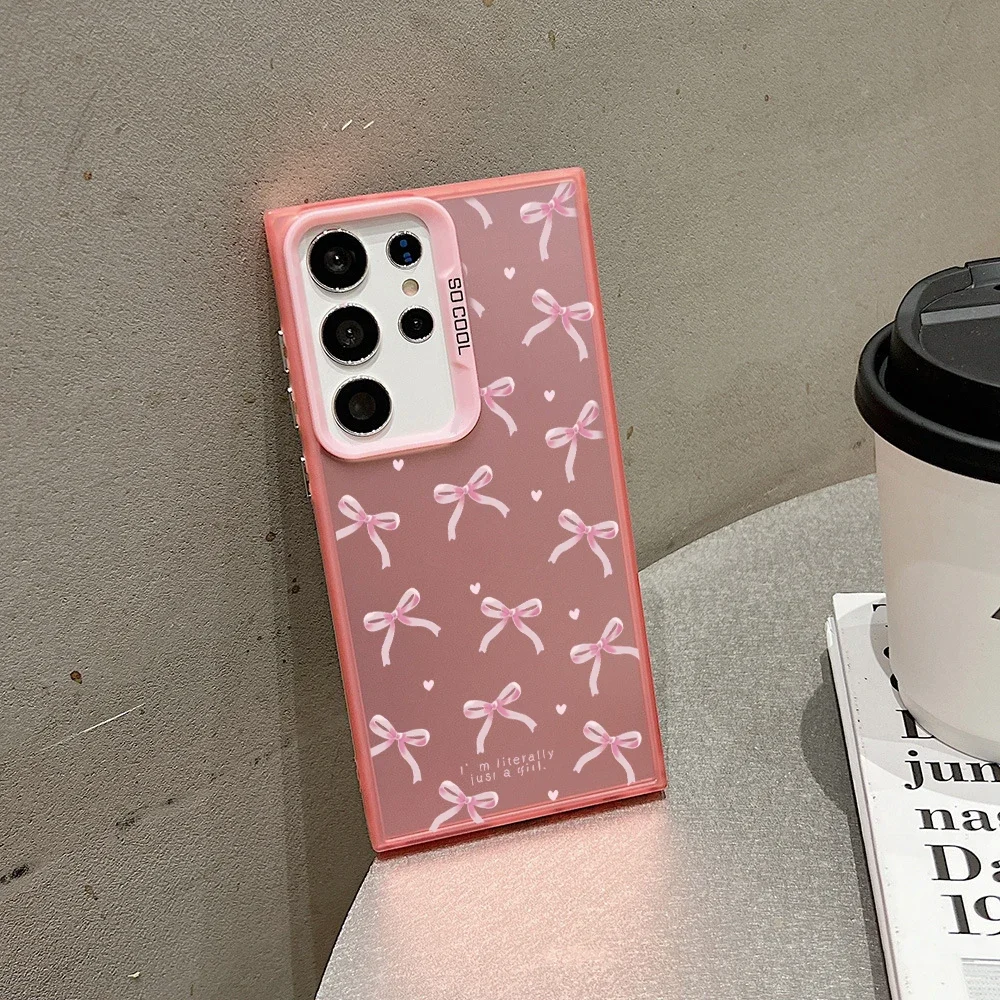 Acrylic Hard Matte Cover with Pink Stripe and Bow Design