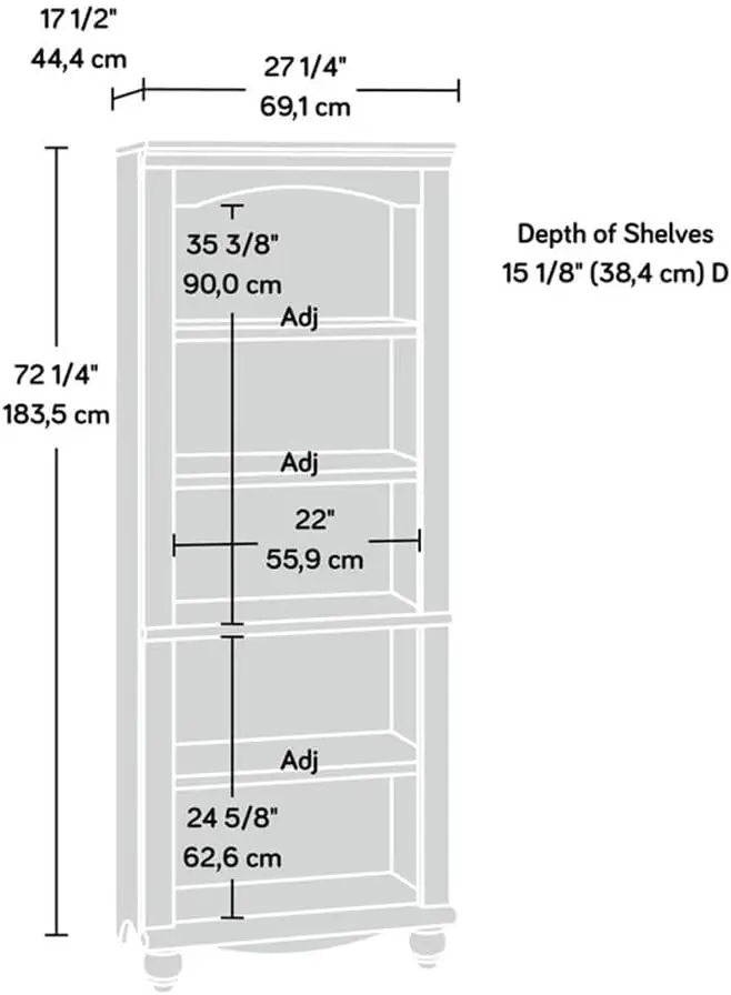 Harbor View Library/Book Shelf, L: 27.21" x W: 17.48" x H: 72.24", Antiqued White finish