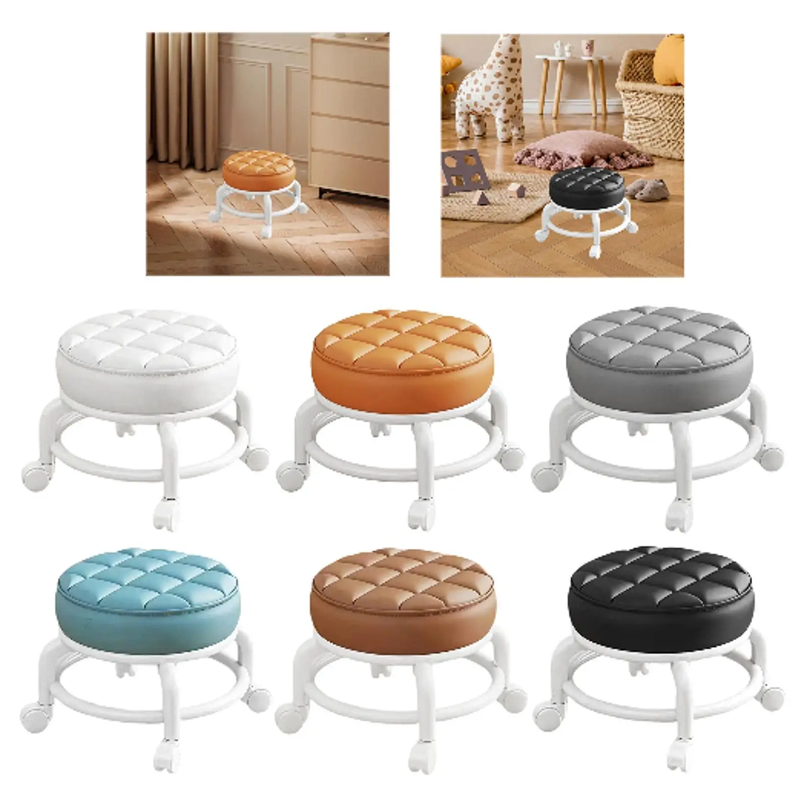 360° Rotating Low Roller Seat Stool Kids Women Heavy Duty Pulley Wheels Stool for Living Room Barber Shop Garage Home Salons 360° Rotating Low Roller Seat Stool Kids Women Heavy Duty Pulley Wheels Stool for Living Room Barber Shop Garage Home Salons