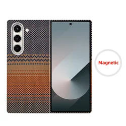Premium Real Fiber Magnetic Case - Aramid Carbon Fiber MagSafe Cover - Galaxy Z Fold6 (Sunset Red Magnetic)