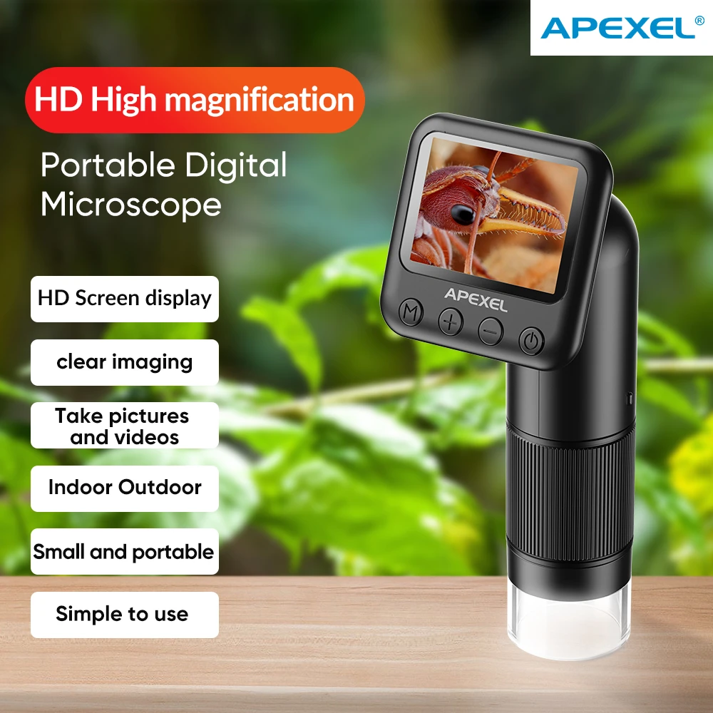 APEXEL Handheld Digital Microscope with LCD Screen USB Microscopes 400