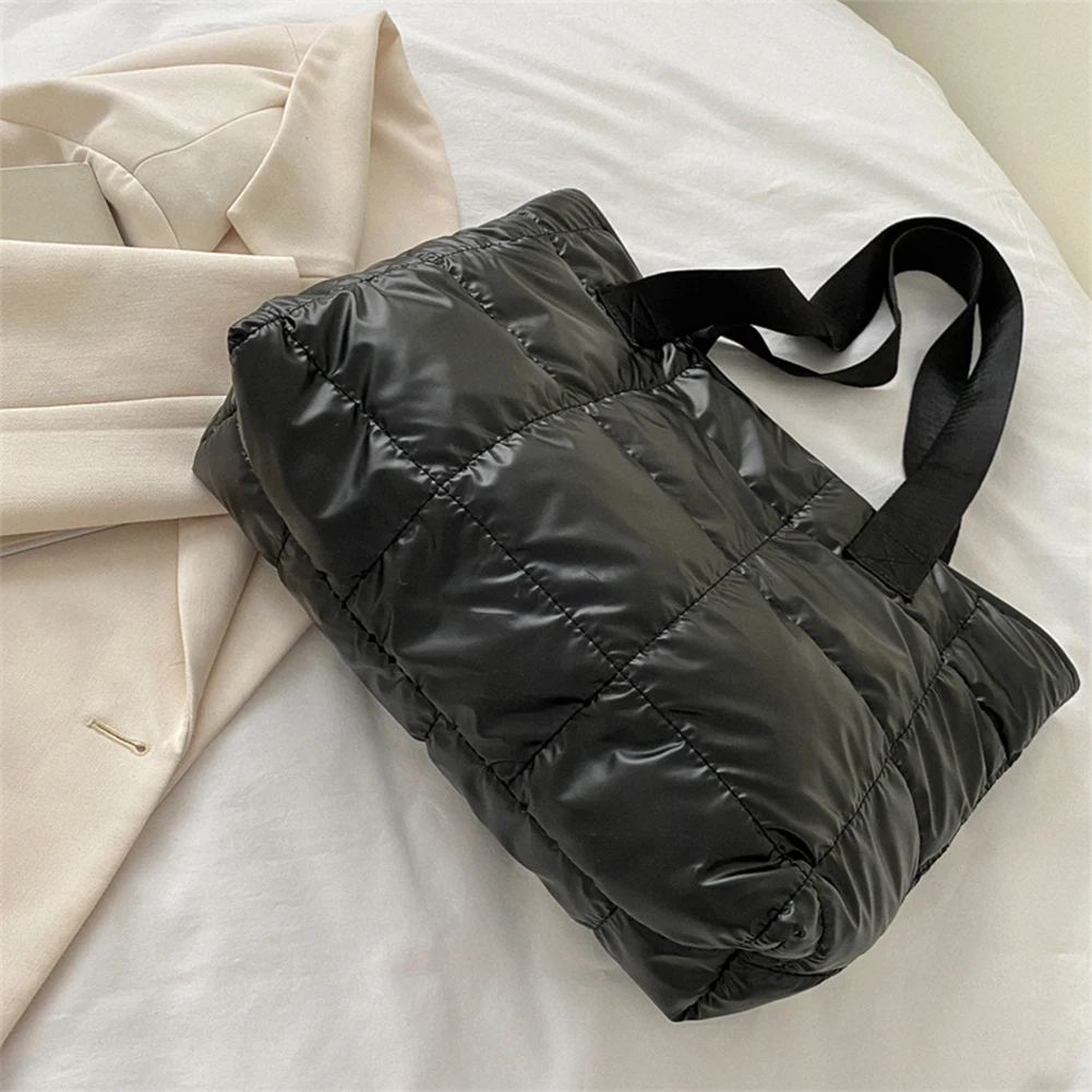 Borsa tote da donna alla moda Borsa tote da donna imbottita in cotone di grande capacità Borsa per la spesa a rombo trapuntata solida per viaggi di piacere - immagine 2