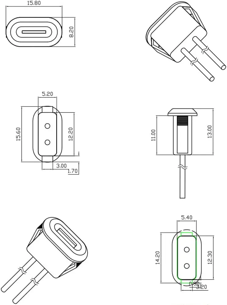Description Picture 6 of item5pcs USB Connector Type-C Female with PH 2.0 Terminal 3A High Current Fast Type C Charging Jack Port With Snap Groove Buckle