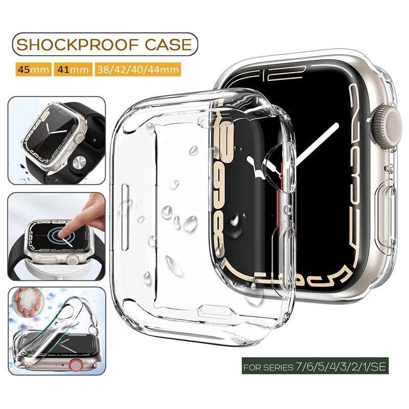 Clear Full Cover for Apple Watch Case 7 6 5 SE 45mm 41 44 42 40 mm Iwatch Series 4 3 38mm Glass Screen Protector | Наручные часы