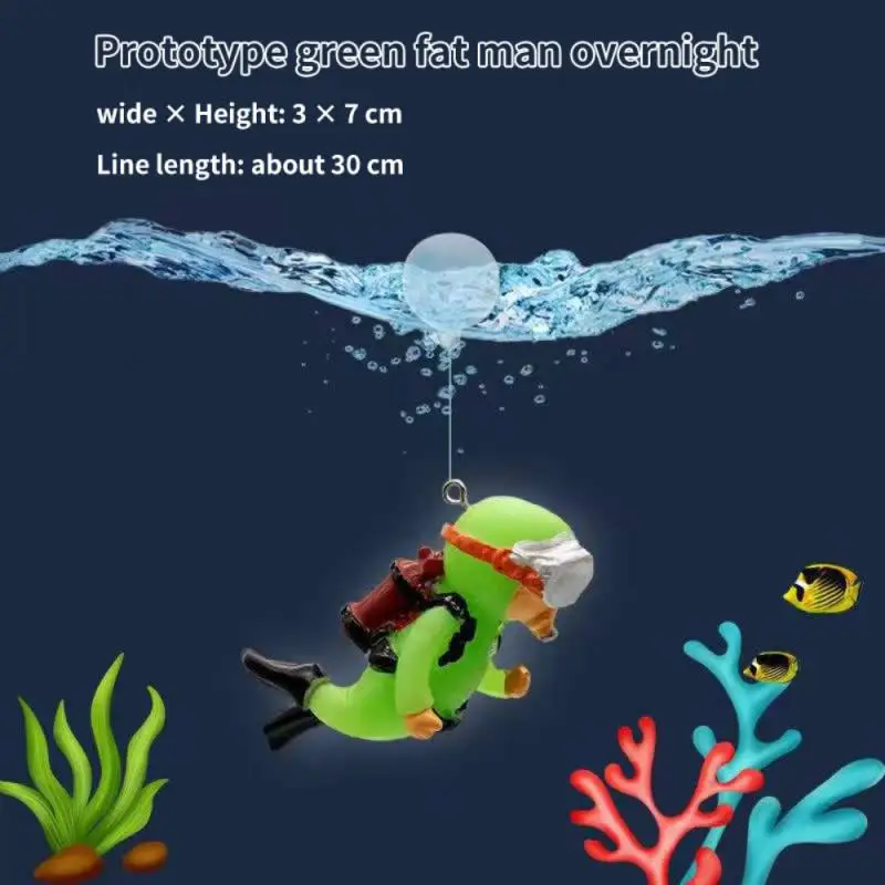 1pc Cute Diver Simulated Floating Luminous Green Mini Frogman Aquarium Ornaments Fish Tank Decoration