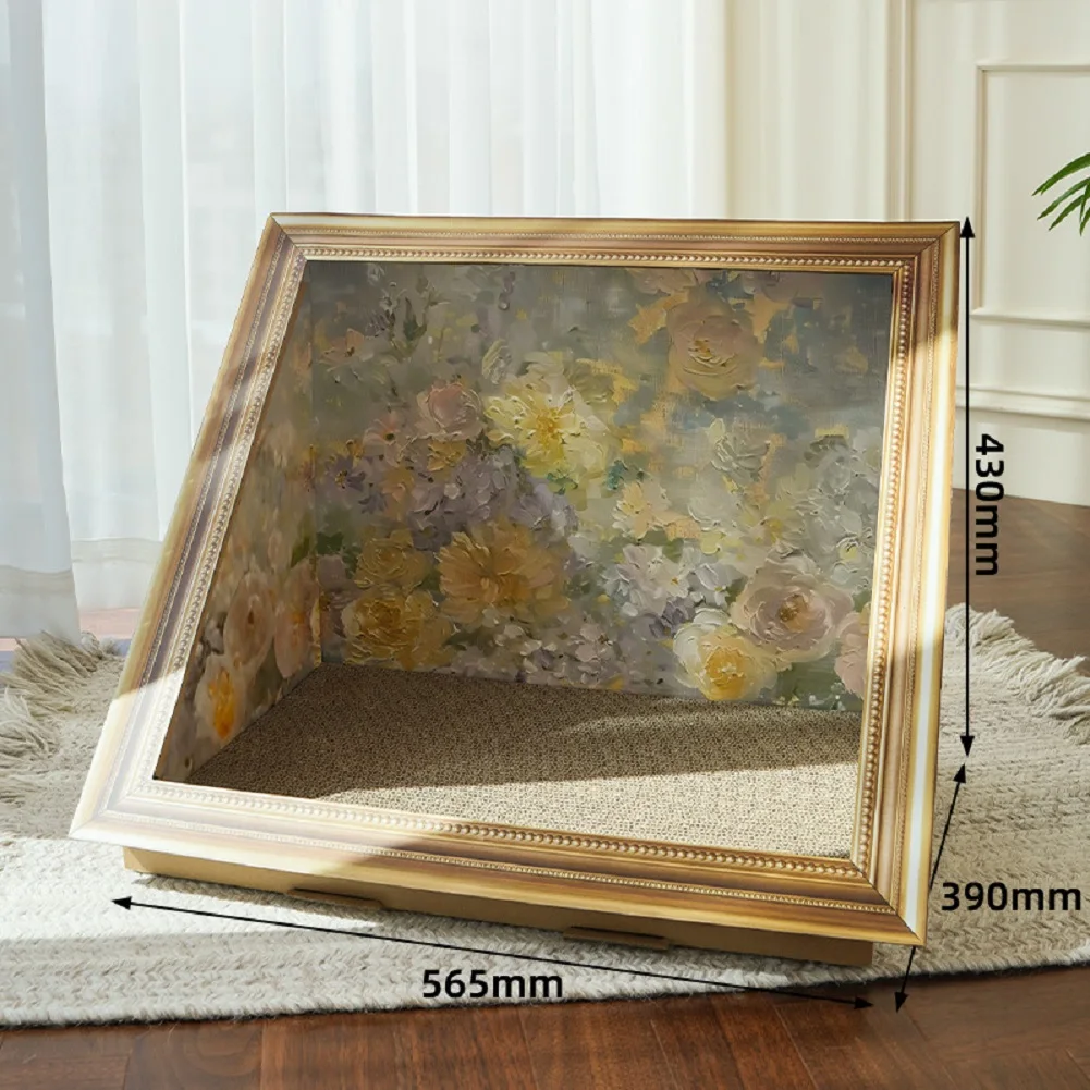 Cat Living in 3D Oil Painting Cat House with Scratcher Vintage Art Picture Frame Cardboard Creative Home Bedroom Decoration