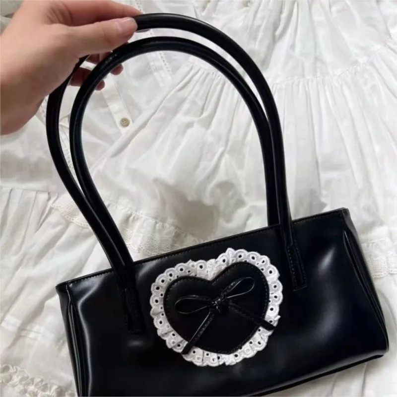 JIAERDI Lolita Heart White Underarm Bag Women Harajuku Lace Leather Y2k Shoulder Bags Purse Female Fairycore Aesthetic Handbag