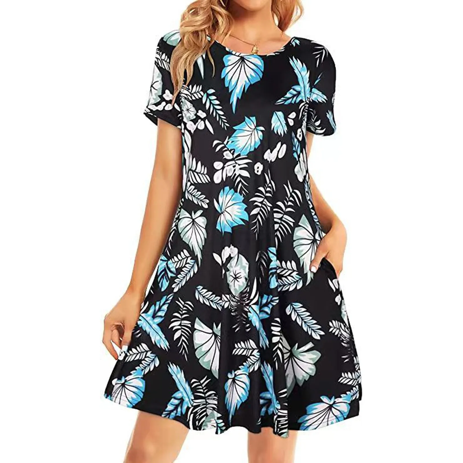 

Women'S Dress Spring Summer 2023 Round Neck Fashion Casual Loose Skirt Floral Print Short Sleeve Knee Length Dress Vestidos