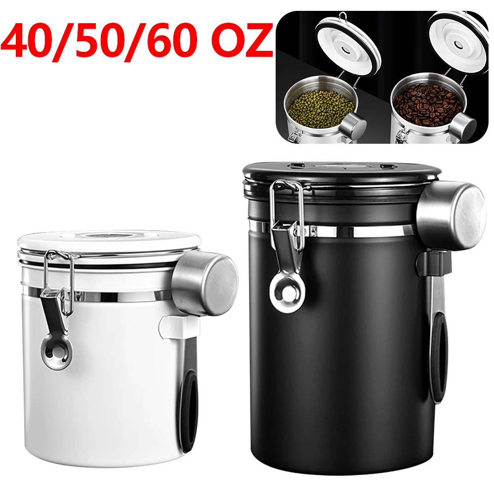스테인리스 스틸 밀폐 커피 용기, 커피 콩 보관 용기, 콩 검은색 스쿱 포함, 40/50/60 OZ
