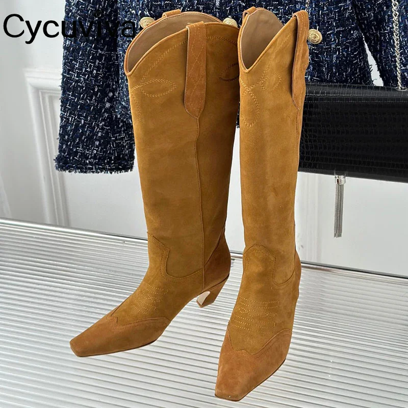 

Quality Suede Leather Knee High Boots Women Point Toe High Heel Ankle Long Boots Autumn Fashion Party Chelsea Boots Women