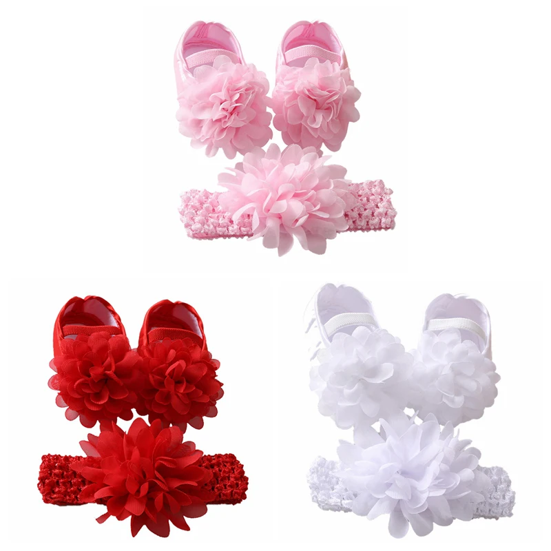 Infant Baby Girl Satin Bowknot Princess Shoes + Headband Set Soft Sole Shoes Lovely Princess Lace Non Slip Walker 0-18M 2