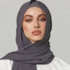 Solid Chiffon Hijab With Matching Undercap Set Women Plain Shawl Jersey Inner Modal Caps Muslim Headband Two-piece Scarf Set 4