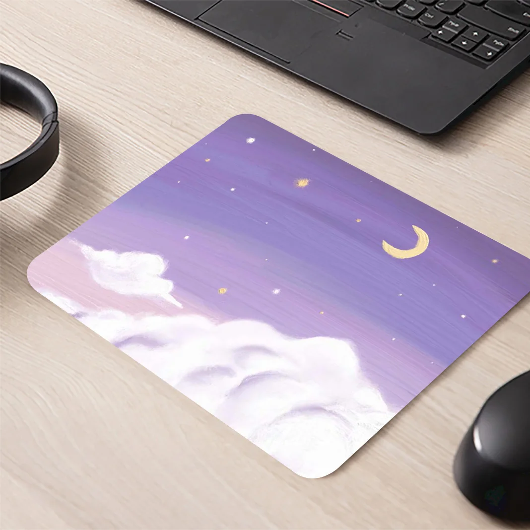 

Cute Kawaii Gaming Mousepad Pc Mouse Pad Violet Sky Mousemat Non-slip Rubber Pads Small Desk Mat Locking Edge Keyboard Pads