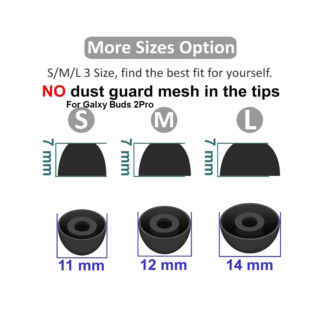 6PCS Silicone Ear Tips for Samsung Galaxy Buds 3 Pro / 2 Pro / Pro / FE / Galaxy Buds 2 Eartips Ear Pads Caps Case