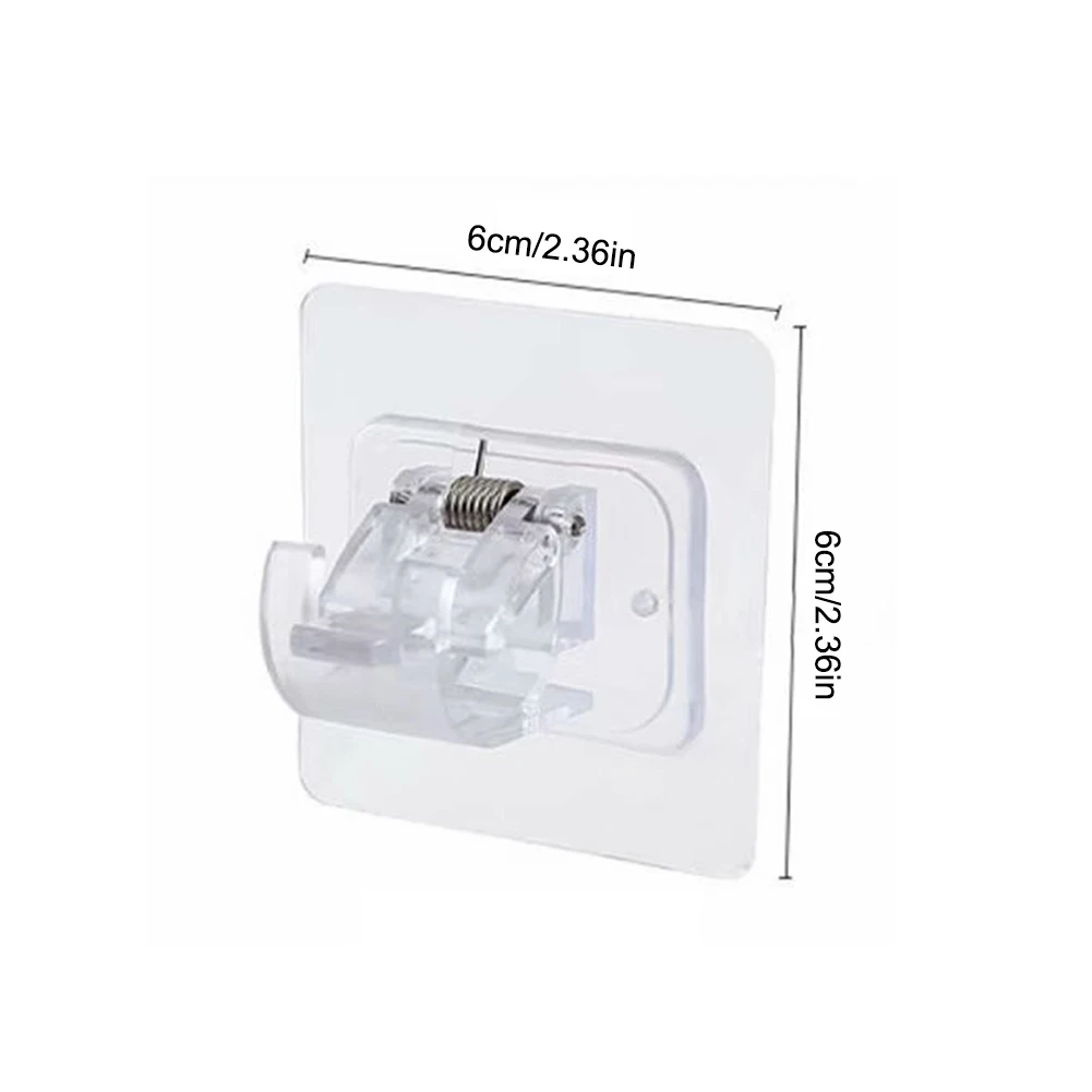 2pcs Home Powerful Curtain Rod Hanging Clip Hook Shower Curtain Rod Hanging Clip Bearing Adjustable Clear Wall Bracket Hooks