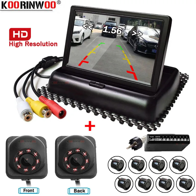 

Koorinwoo Parking Sensors 8 Smart Front Cameras Rear Camera With Monitor Folding Screen Sounds System Car Sensors Radar Detector