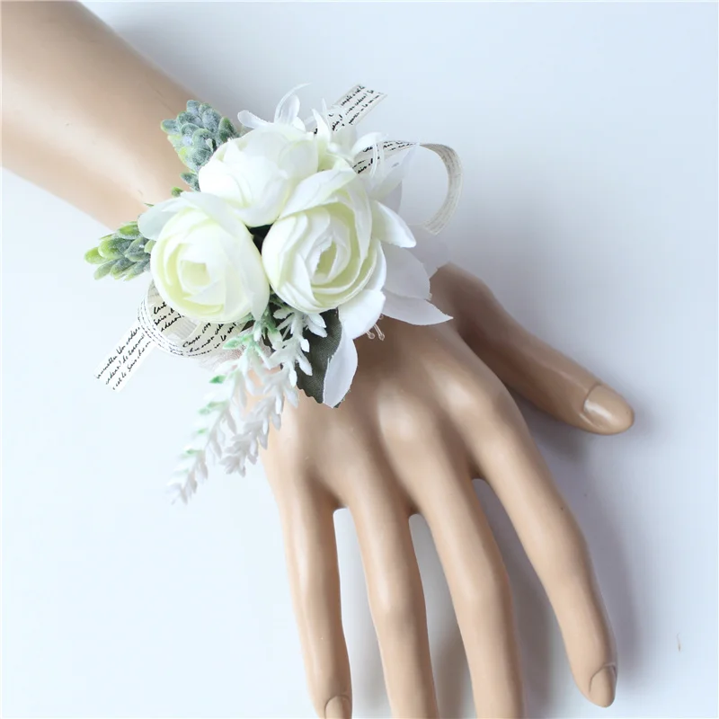 Damigelle d'onore Rose Bracciale in seta Fiori Mariage Sposo Corpetto Fiore all'occhiello Spille Spilla Fiori Ospiti Prom Accessori da sposa - immagine 6