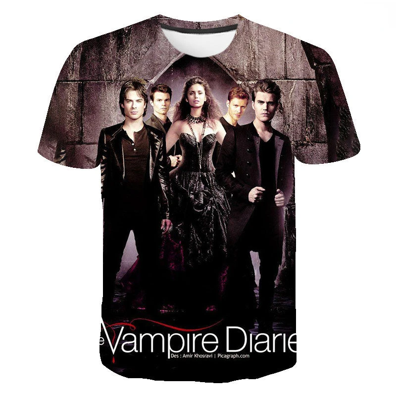 

The Vampire Diaries Pattern T-shirt Cool Boy Girl Kids 3D Printed Short Sleeve Fashion Casual Men Women Children Tops Tees