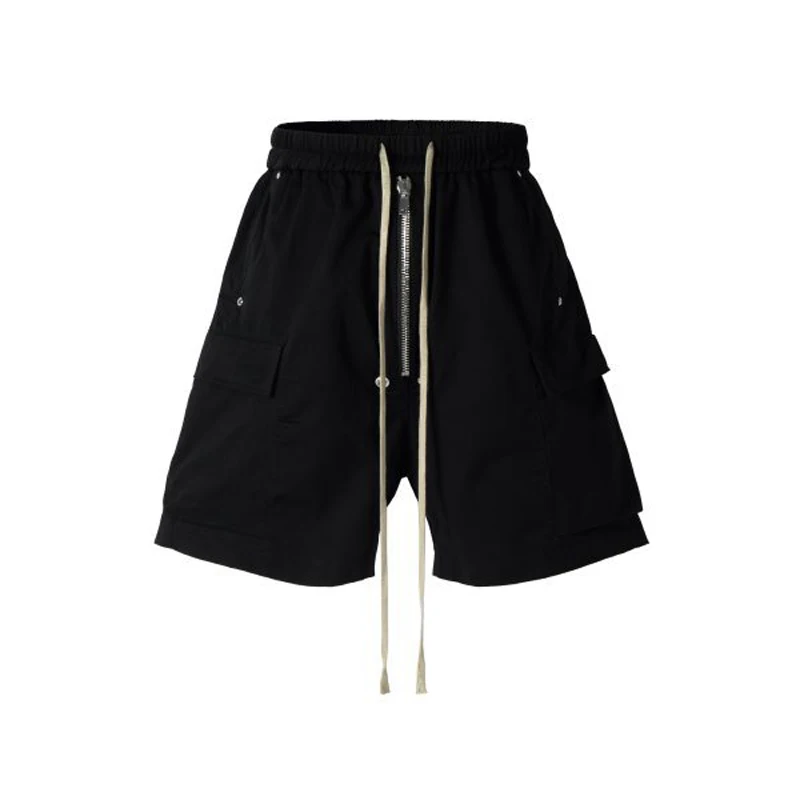 High Quality Luxury Front Zipper Hip Hop Shorts 2024 New Summer Fashion Men Casual Loose Drawstring Shorts 3