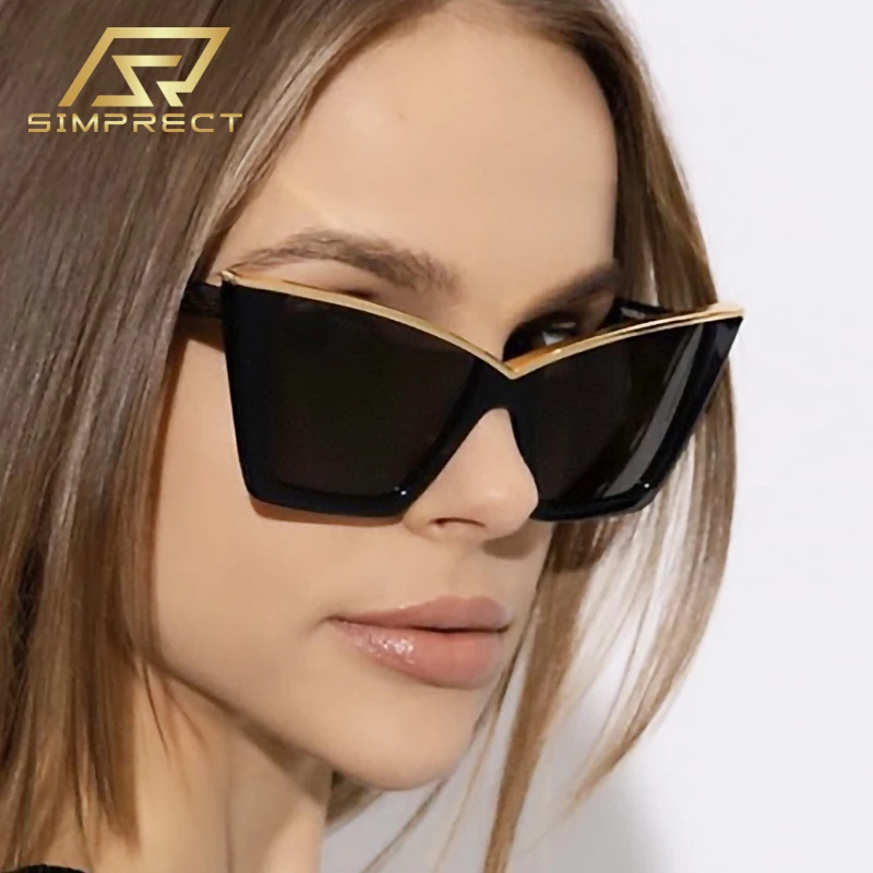 

SIMPRECT Oversized Cat Eye Sunglasses Women 2023 Luxury Brand Designer Quality Square Sun Glasses UV Protection Shades For Men