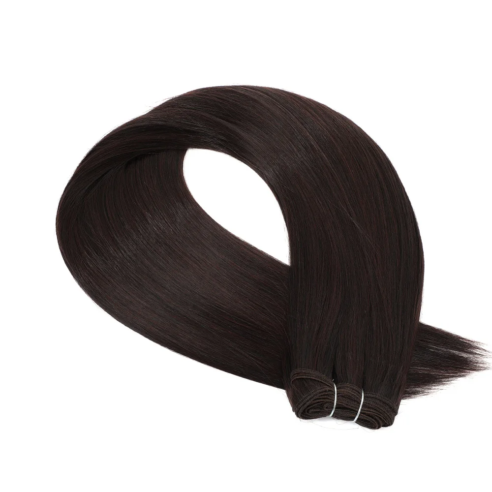 Premium 32-Inch Bone Straight Dark Brown Synthetic Hair Bundles - Heat Resistant, Soft Hair Weaving