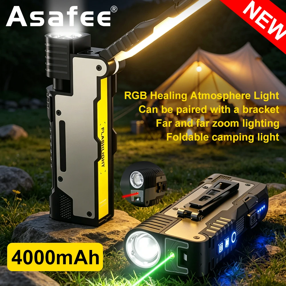 Asafee M20 다기능 접이식 자석 손전등 3 조명 형태 재충전식 토치 RGB 대기 LED 일 손전등