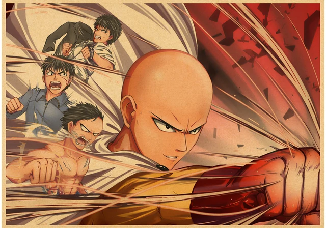 Vintage Japanese Anime One Punch Man Poster Retro Kraft Paper Posters Wall  Sticker Home Decor Living Room Bar Cartoon Picture