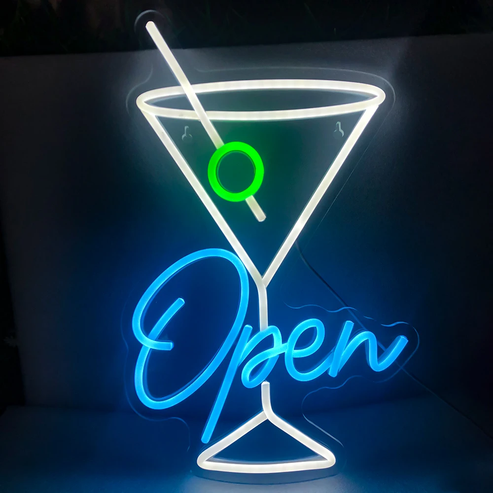 Open Wine Glass Neon Sign Bar Led Neon Light Beer Cocktail Negozio Alimentato Tramite Usb Party Store Pub Restaurant Business Neon Wall Decor